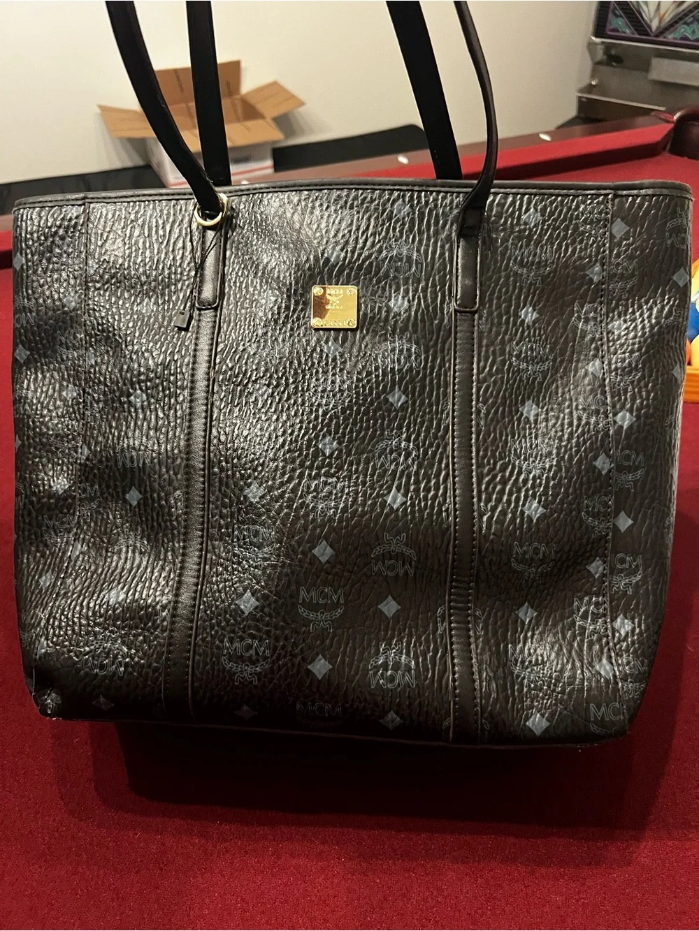 MCM Toni Top-Zip Shopper Medium Black Visetos Monogram Tote Bag